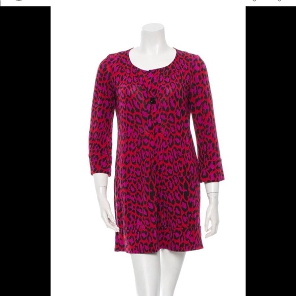 Diane Von Furstenberg Dresses & Skirts - DIANE VON FURSTENBERG GABY LEOPARD RED/PINK/BLACK TUNIC SILK DRESS - 10